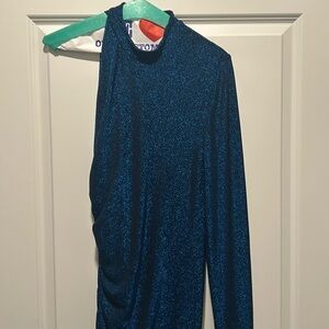 One sleeve turtleneck, midi dress